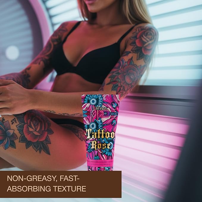 Onyx Tattoo Rose Indoor Tanning Accelerator with Bronzer for Women - Tattoo Fade Protection, Deep Hydration, Fast Dark Tan | Tanning Bed Lotion | 8.5 fl oz