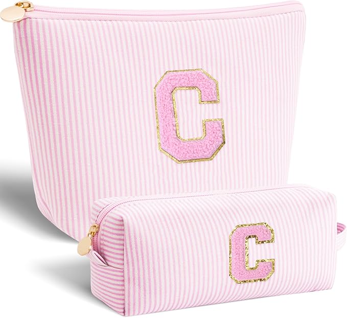 Birthday Gift Idea - Preppy Makeup Bag for Women Her - Personalized Cute Makeup Pouch for Girlfriend Bridesmaid Wife Mom | Travel Cosmetic Bag - Pink,C