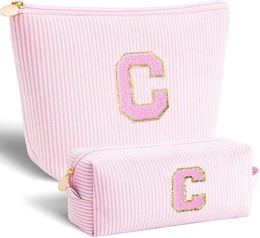 Birthday Gift Idea - Preppy Makeup Bag for Women Her - Personalized Cute Makeup Pouch for Girlfriend Bridesmaid Wife Mom | Travel Cosmetic Bag - Pink,C