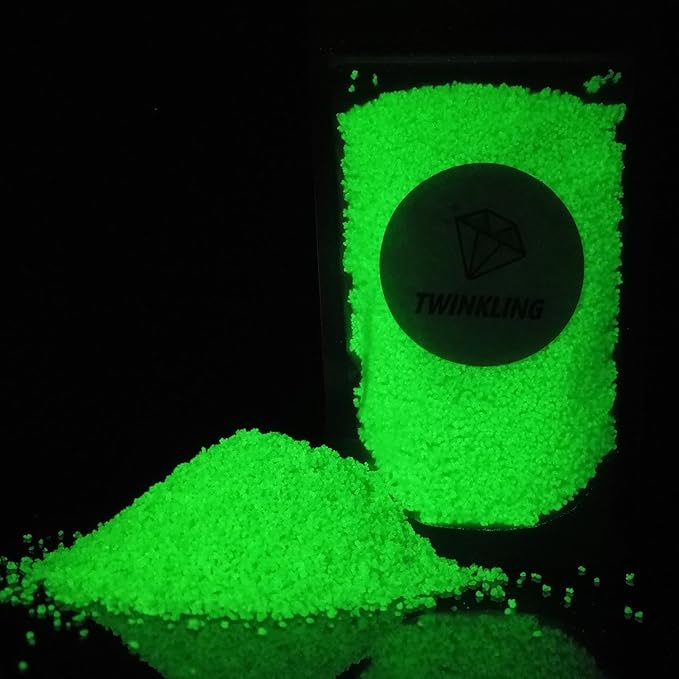 TWINKLING Glow in The Dark Crushed Glass, Broken Glass Glitter, Glow in The Dark Stones Gems Chips for DIY Resin Art Epoxy Crafts, Nail Art, Jewelry Making, Geode Painting, 0.85mm(100g) (Green)