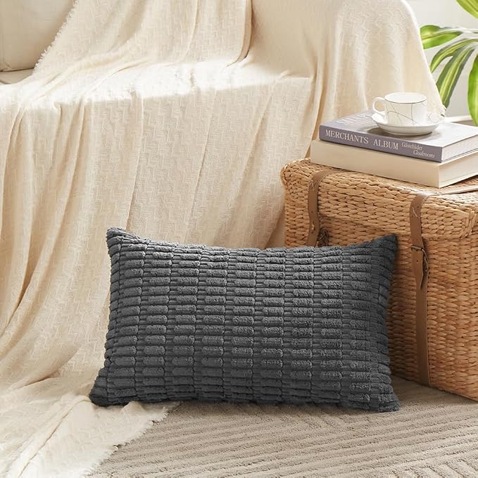 Fancy Homi 4 Packs Decorative Throw Pillow Covers for Living Room Couch Bed, Modern Farmhouse Boho Home Décor Accent Cushion Case, 24" x 14", Dark Gray