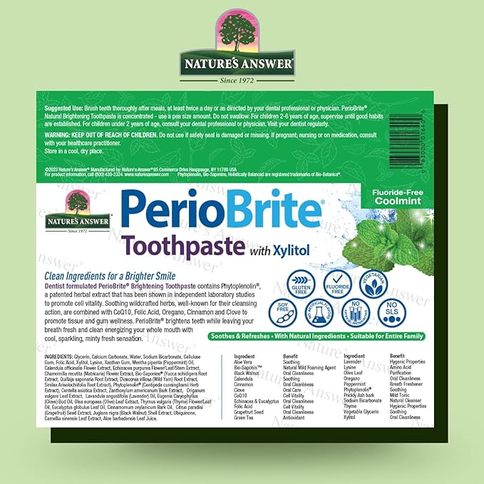Nature's Answer Periobrite Natural Toothpaste, Cool Mint, 4 Ounce, 3 Count Nature's Answer Periobrite Natural Toothpaste, Cool Mint, 4 Ounce