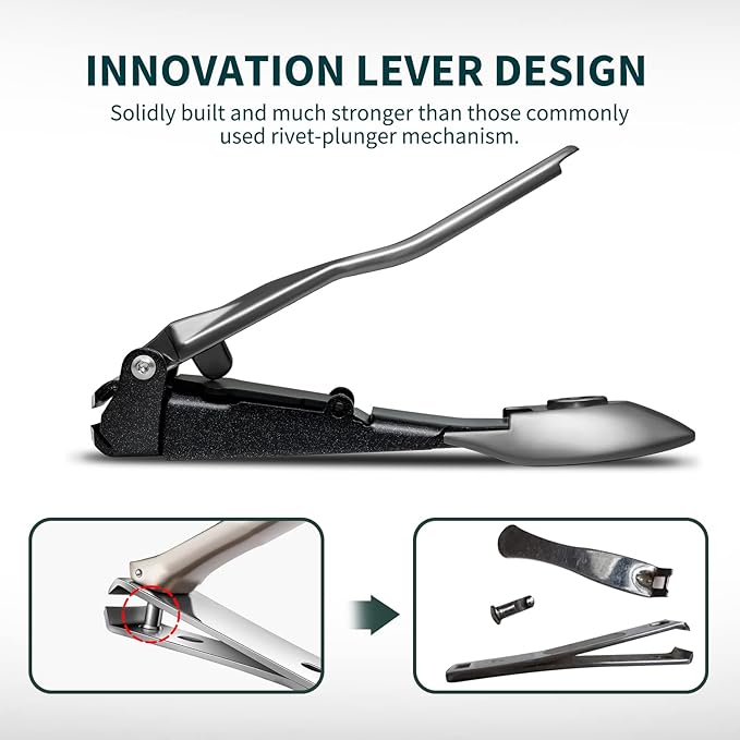 Nail Clippers with Catcher, No Splash Fingernail Toenail Clippers with Sharp Curved Blade and Glass Nail File, Wide Jaw Opening Stainless Steel Nail Cutter Trimmer for Seniors Adult Men Women
