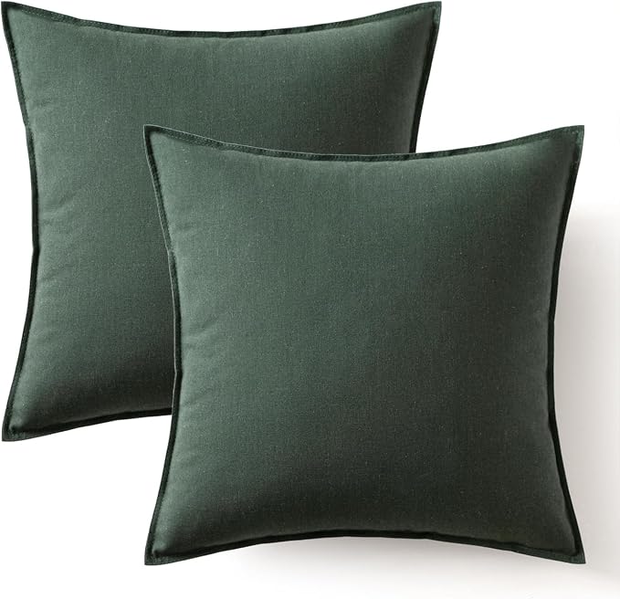 MIULEE Pack of 2 Christmas Linen Pillow Covers 20x20 Inch Dark Green | Boho Farmhouse Modern Accent Throw Pillows, Soft Neutral Cushion Covers, Home Decor for Sofa Couch Bed Living Room
