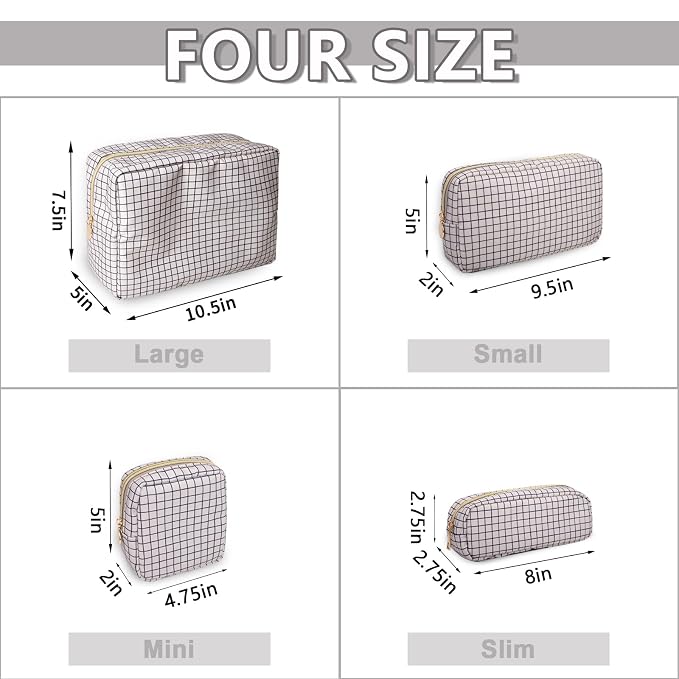 Large Makeup Bag Pouch, Nylon Women Travel Toiletry Storage Bag Checkered Cosmetic Bag for Girls, Big Preppy Makeup Organizer Bag Cute Zipper Pouch Skincare Bag for Sport School Work (Large-Checkered)
