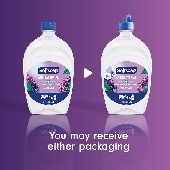 Softsoap Antibacterial Liquid Hand Soap, Kitchen and Bathroom Hand Soap, White Tea and Berry Scent, 50 fl oz Refill