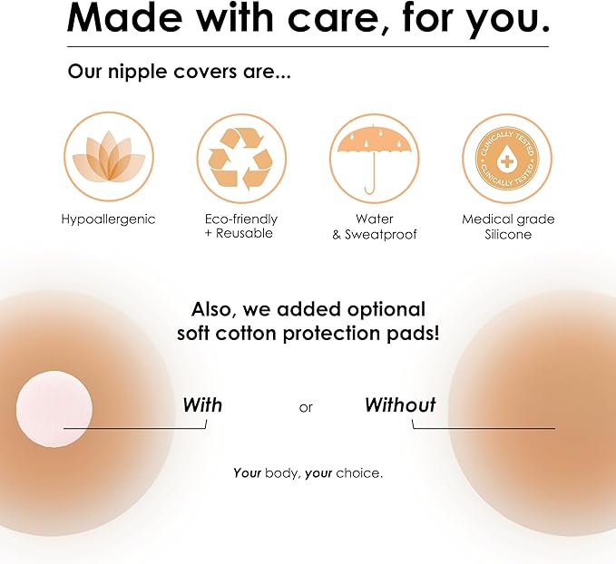 NEATS Nipple Covers for Women, Reusable & Hypoallergenic Adhesive Silicone Pasties