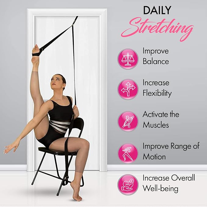 Stretching Strap With Door Anchor - Stretching Equipment to Improve Legs Flexibility - Splits Trainer For Home Ideal In Ballet, Dance, Cheerleading, Taekwondo, Yoga, Pole Dancing & Gymnastics