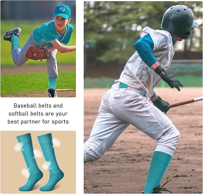 Zhanmai Baseball Belt and Socks Combo Adjustable Softball Socks and Elastic Waist Belt for Youth Boys Girls, Adult