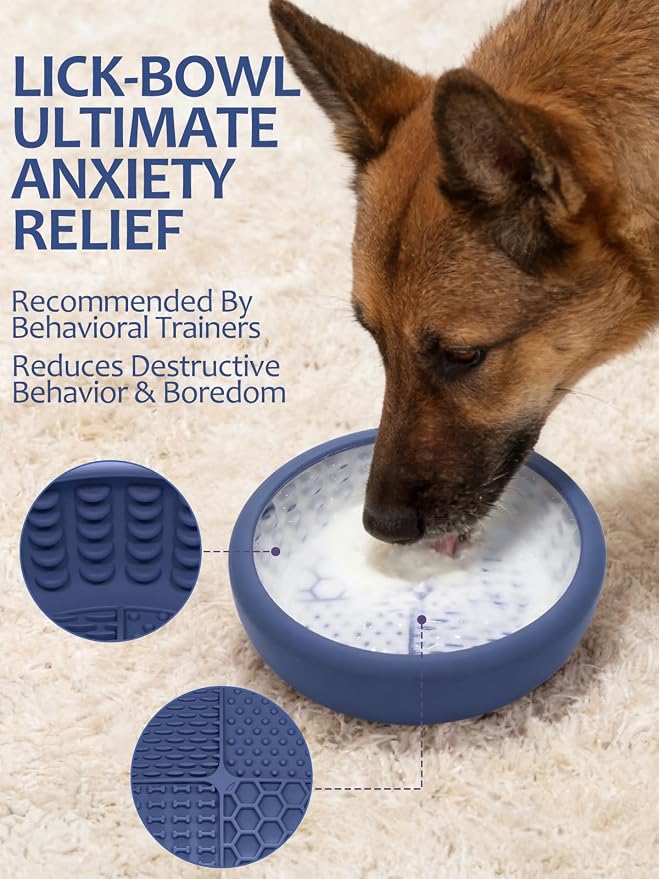 Dog Lick Bowl for Large Dogs, Lick Mat, Slow Feeder Lick Bowl with Brush and Scraper,Strong Suction, Freeze Licking Bowl for Anxiety Relief, Enrichment & Distraction, Dishwasher Safe 7.6 * 3.5 inch