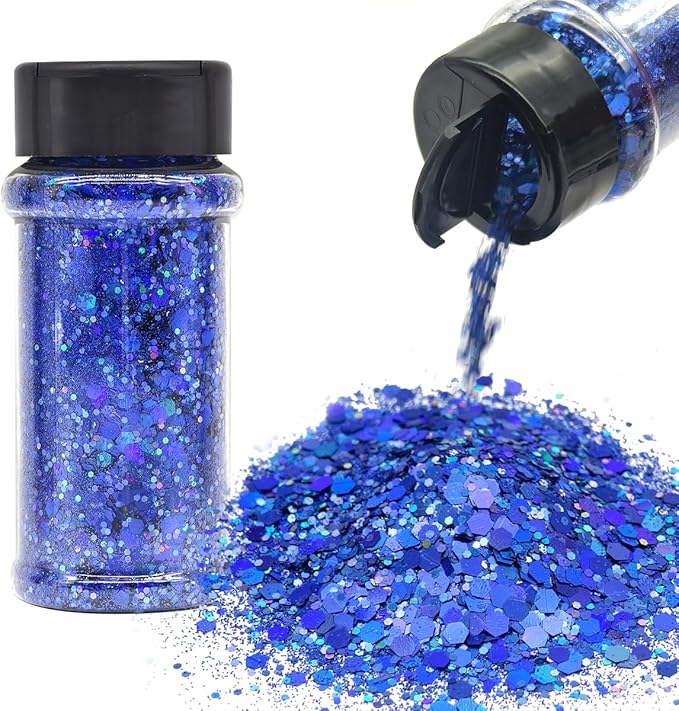 Dark Blue - Craft Glitter - 2oz Glitter Shaker Bright Colorful Holographic Mix Chunky Body Glitter Bulk Wholesale 24 Colors in Shaker Cosmetic Glitter - EBKC10