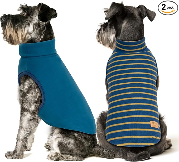 KYEESE 2Pack Dog Sweater for Small Dogs Soft Pet Coats Fleece Sweatshirt | Warm Turtleneck Dog Pullover Clothes, 4-Way Stretch & Lightweight Vest, Doggie Coat in Cold Weather, Daily Wear