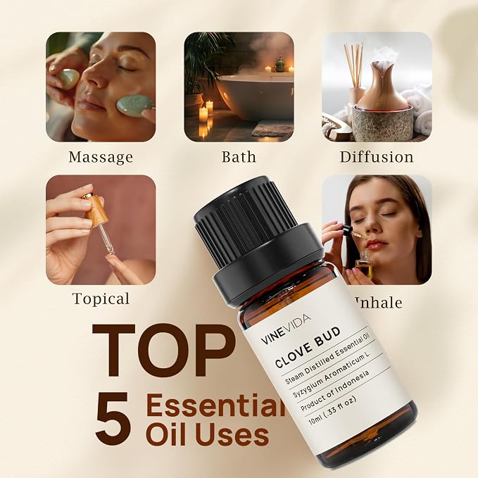 VINEVIDA Clove Essential Oil - Undiluted Clove Oil - Candle Scent - DIY Candle Scents - 10 mL for Candlemaking, Soap Making