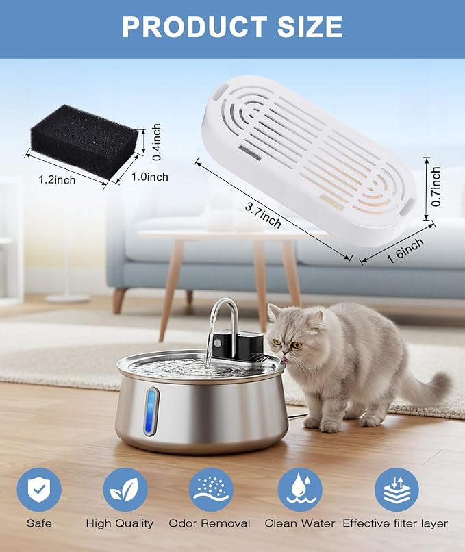 CEESC Replacement 6 Filters & Sponges for 312-B, 4L/135oz Cat Fountain | Multi-layer Filtration, Leak-proof, for CEESC 312-B Cordless stainless steel cat water fountain
