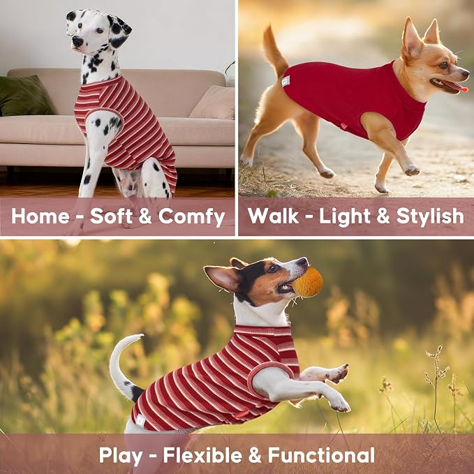 KYEESE 2Pack Waffle Dog Shirt for Small Dogs Striped Dog Sweater Tank Top | Cozy Warmth, Lightweight & Breathable, Gentle on Sensitive Skin, Stretchy & Free to Move, Comfortable Daily Wear