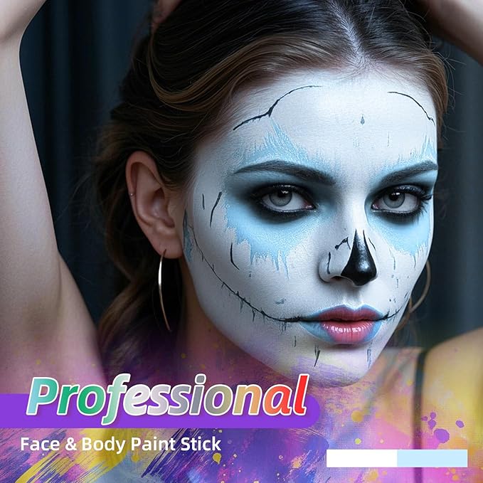 2Pcs Face Body Paint, Professional Paint for Halloween Cosplay Costume Party, Full-coverage Multi-Color Cream Makeup Body Paint for Adults Halloween Cosplay SFX Makeup Paint (White+Light Blue)