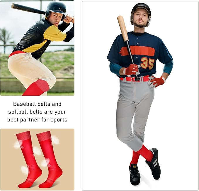 Zhanmai Baseball Belt and Socks Combo Adjustable Softball Socks and Elastic Waist Belt for Youth Boys Girls, Adult