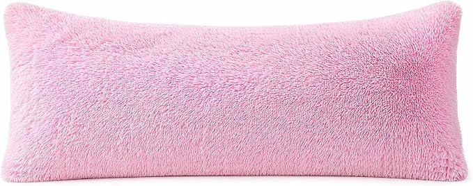 REAFORT Long Hair Faux Fur Body Pillow Cover 21"x54", Hidden Zipper (Pink) | Ultra-soft long hair faux fur with a hidden zipper offers luxurious comfort and is machine washable for easy care.