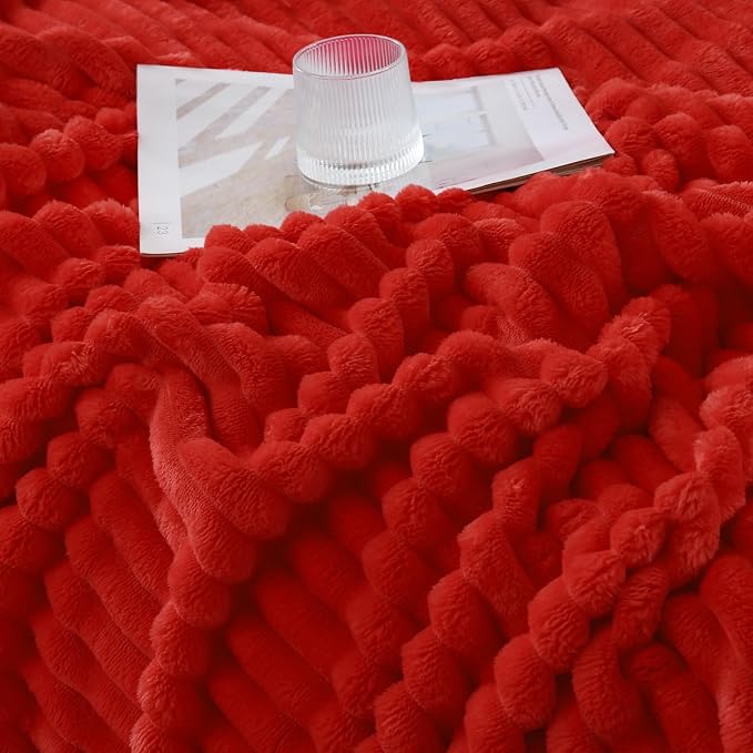Christmas Red Throw Blanket for Couch Sofa 60"x80" Striped Design | Fleece Blankets Room Home Decor Lightweight Plush Soft Cozy Gifts for Women Mom