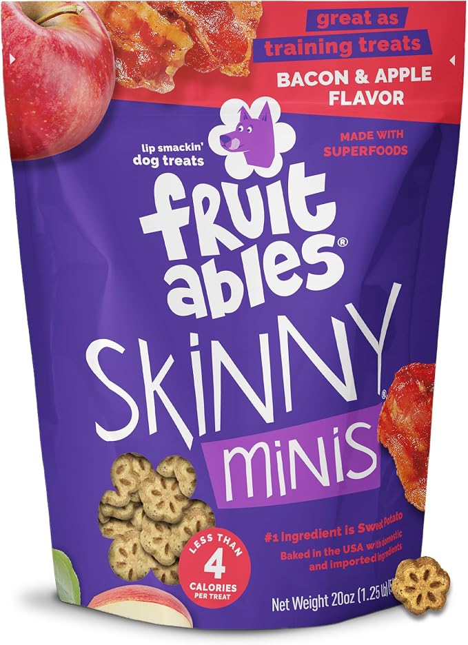 Fruitables Skinny Minis Soft & Chewy Dog Training Treats, Low Calorie Bacon & Apple Recipe, Bite-Sized Rewards for Puppies & Adult Dogs, No Wheat Corn or Soy, Made in USA, 20 oz