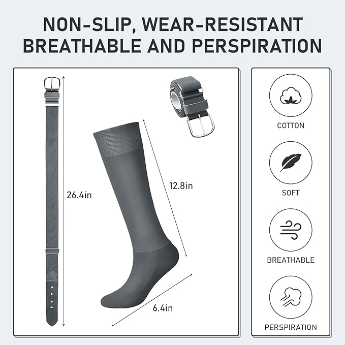 Zhanmai Baseball Belt and Socks Combo Adjustable Softball Socks and Elastic Waist Belt for Youth Boys Girls, Adult