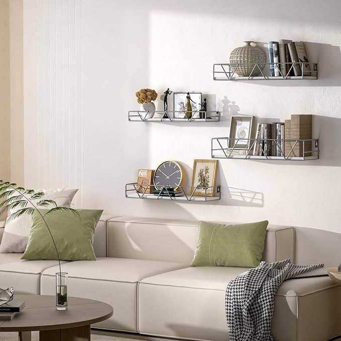 Floating Shelves Set of 4, Wood Wall Shelf, Farmhouse Shelf for Bedroom | Wall Mounted Floating Shelf for Living Room, Bedroom, Bathroom, Kitchen, Office