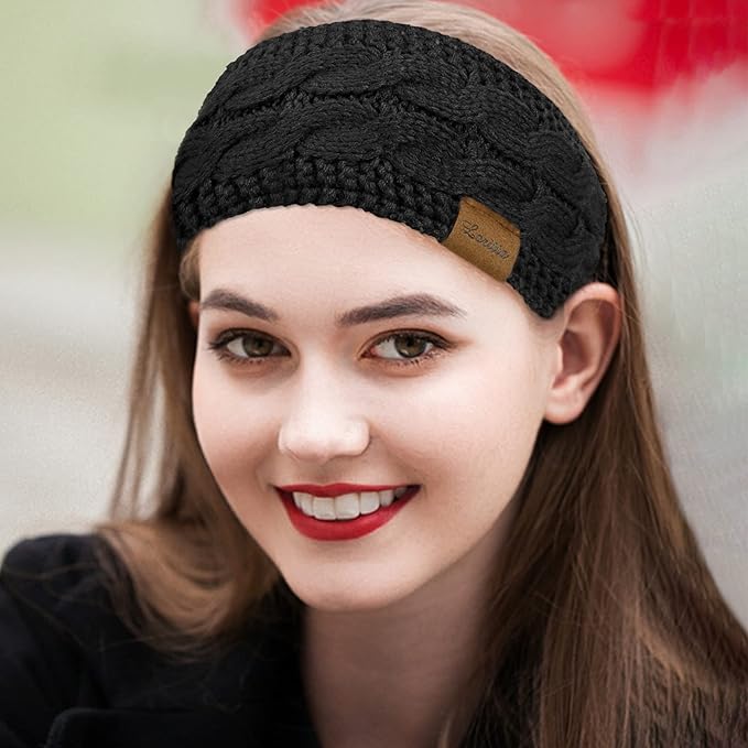 Loritta 2 Pack Headbands for Women Winter Warm Cable Knit Ear Warmer Thick Head Wrap Fuzzy Fleece Lined Gifts