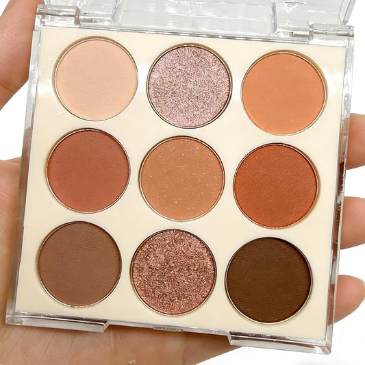 9 Colors Shimmer Eyeshadow Makeup Palette, Matte Nude Neutral Eye Shadow Palettes, Highly Pigmented Long Lasting Waterproof Blendable, sombras para ojos Pink Coffee Brown Eye Glitter