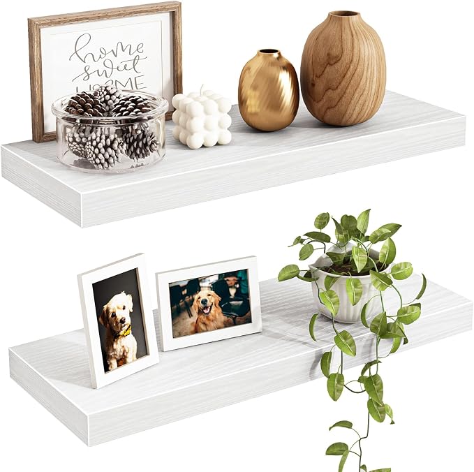 Fixwal Floating Shelves for Wall Decor (White, Set of 2, 15.7 Inch) | MDF Shelves with Metal Brackets, Space Saving for Books, Decor, Works in Bathroom, Kitchen, Living Room, Bedroom