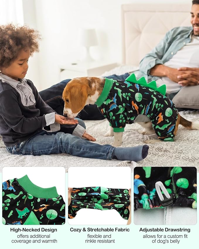 CuteBone Dinosaur Costume Dog Pajamas, Stretchy Spandex Crystal Velvet Sleepwear Coat for Small Dogs, Soft & Warm Pet Outfit Clothes for Cold Weather, Cozy Pullover Design COSP22S