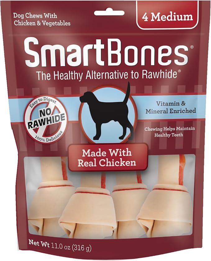 SmartBones Medium Chews, Treat Your Dog to a Rawhide-Free Chew Made with Real Meat and Vegetables | With With Real Chicken & Veggies, Easy To Digest Chew, Vitamin & Mineral Enriched, Supports Dental Health, For Medium Dogs