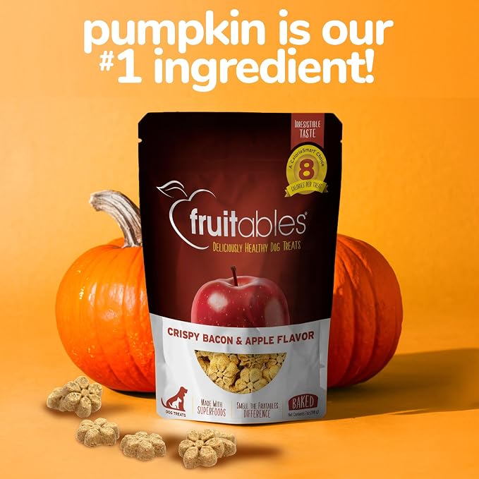 Fruitables Baked Dog Treats, Healthy Pumpkin Treat for Dogs, Low Calorie & Delicious, Free of Wheat, Corn and Soy, Made in the USA, Apple and Crispy Bacon Flavor, 12oz (Pack of 2)
