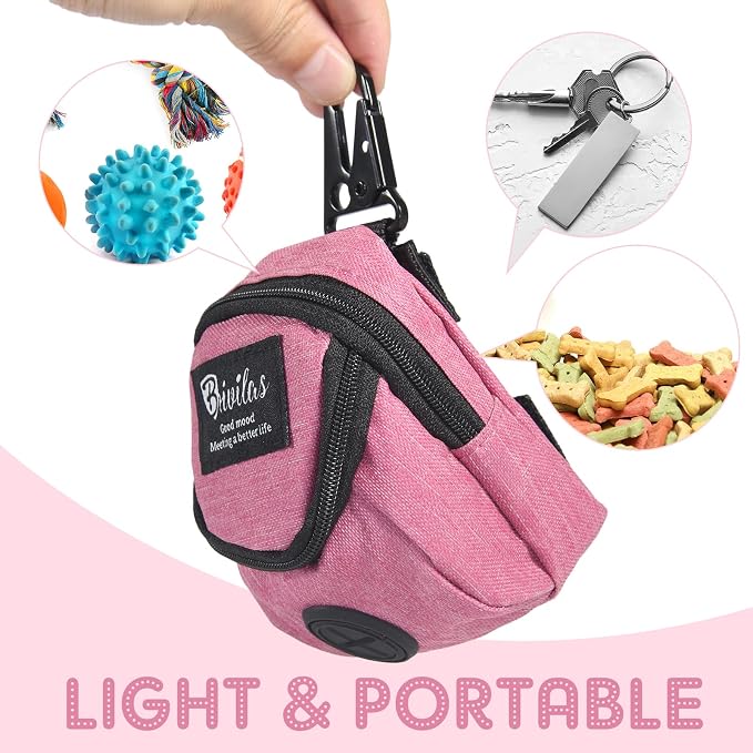 2 Pcs Dog Treat Pouch Pet Dog Poop Holder Dispenser Outdoor Carrier Waste Bag Zipper Pouch with Metal Button for Most Leash (Green, Red)