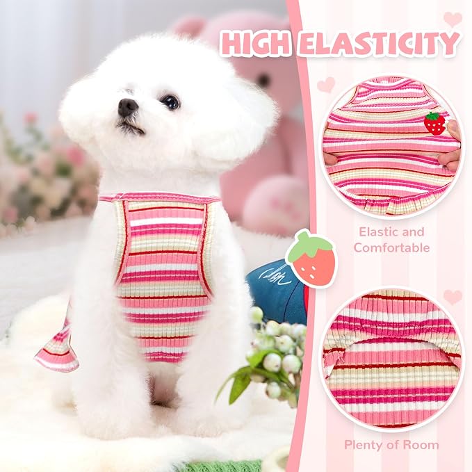 Cute Small Dog Dress Girl Female Dog Clothes Spring Summer Pet Puppy Cats Striped Dress Outfits for Shih Tzu Yorkies Chihuahua Maltese(Strawberry Pink,Small)