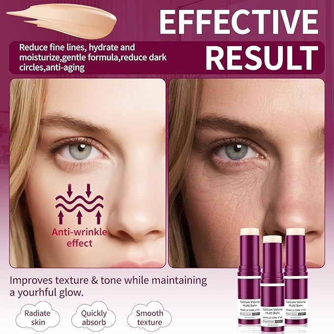 3 PCS Calcium Multi Balm(Face/Eyes/Lips&Neck), Collagen Calcium Volume Multi Balm Moisturing Stick, Anti-aging, Wrinkles, Sagging, Hydrating, Firming Skin