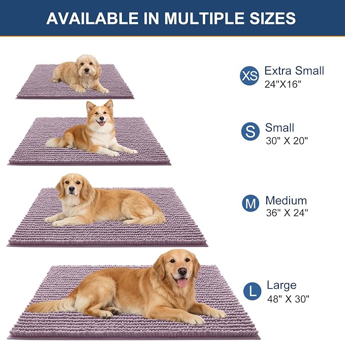 OLANLY Dog Door Mat for Muddy Paws 44x24, Extra Absorbent Chenille Mud Mat | Deep Plum, Absorbs Moisture and Dirt, Non-Slip Machine Washable Doormat, Quick-Drying Indoor Entryway Floor Mat for Dogs