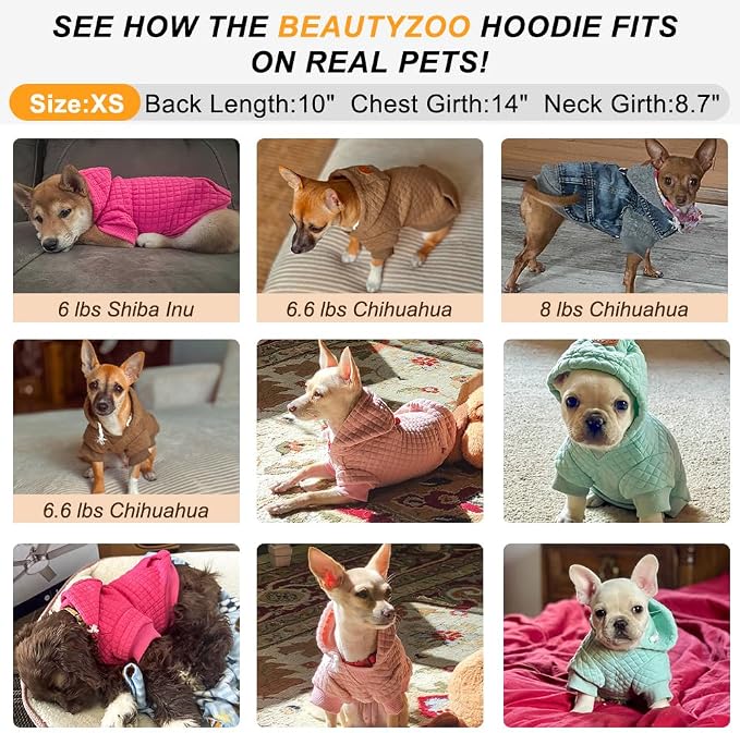 BEAUTYZOO Dog Hoodies Sweater for Small Dogs,Waffle‑Like Laminated Pet Coat | Warm Dog Sweatshirt with Pocket & Leash Hole,Pullover Clothes for Girl Boy Dogs & Cats,Stretchy & Easy‑On‑Off,Chihuahua Puppy