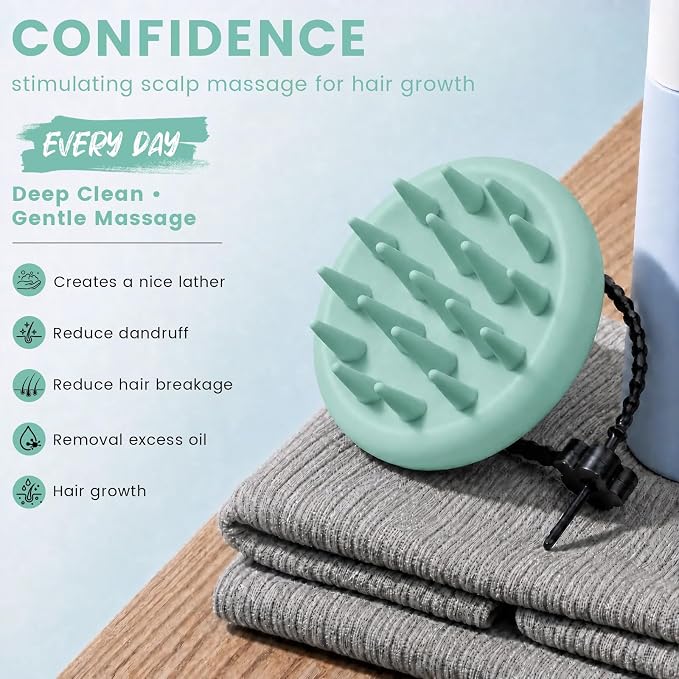 100% Silicone Scalp Massager,Scalp Scrubber for Hair Growth,Mint Green | 1 PCS Gift Box,2 Seamless Hair Clips Included,Soft-touch Grip,Quick lathering,Anti-Dandruff, Wet & Dry Use for All Hair Types