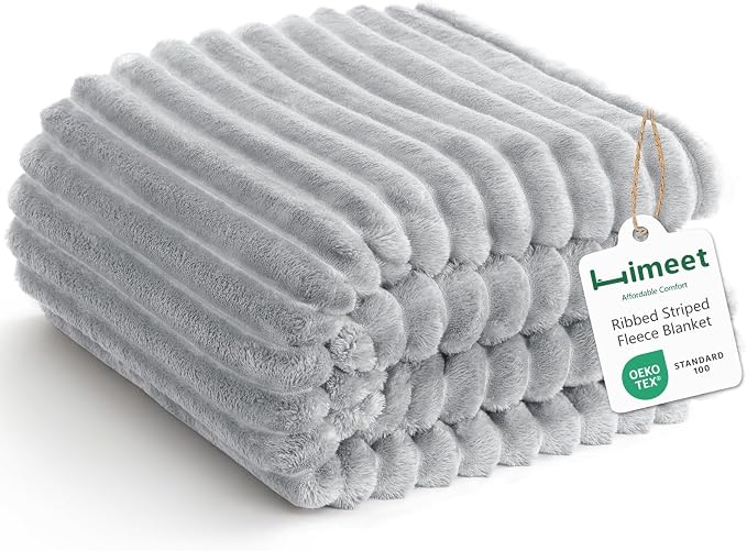 HIMEET Light Grey Throw Blanket for Couch, 300GSM Ribbed, 50 x 60 Inches | Ultra Soft Flannel, All-Season Lightweight Warmth, Home Room Decor & Dorm Essential, Gift for Men & Women, Machine Washable