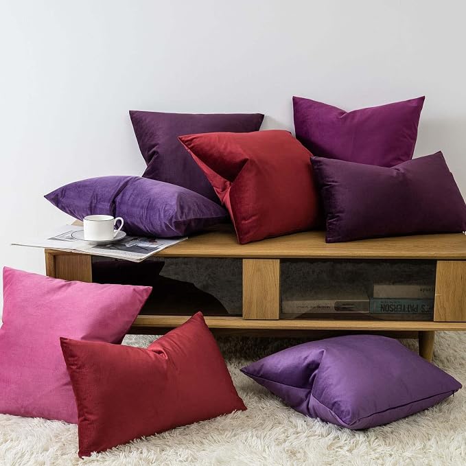12x20 Lumbar Throw Pillow Covers Set of 2 for Couch Bed Sofa,Burgundy | Decorative Soft Velvet Cushion Covers with Invisible Zipper for Living Room Bedroom Home Decor Christmas