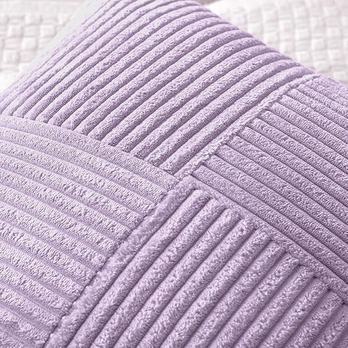 MIULEE Purple Decorative Throw Pillow Covers for Couch 18x18 Inch Lavender | 2 Pack, Boho Farmhouse Pillow Covers, Soft Cross Corduroy Patchwork Textured Cushion Cases For Bed Sofa