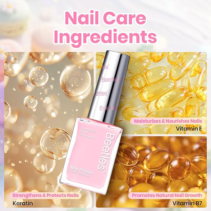 Beetles Pastel Nail Polish Set - Macaron Mood, 6 Colors Spring Nail Polish Quick Dry Set, Spring Nails Art, Long Lasting Manicure Salon DIY Home Easter Nails Gift for Her