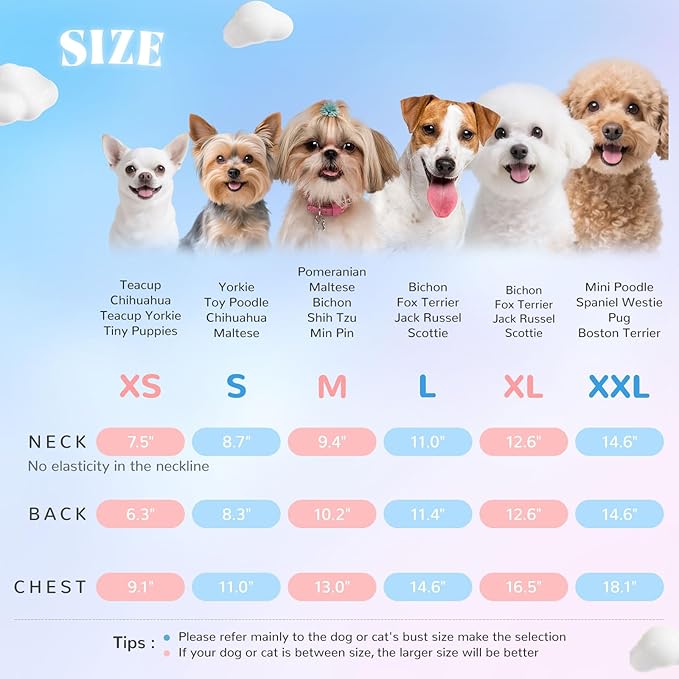 2 Pack Floral Dog & Cat Dress with Tutu Skirt - Breathable Stretch Pet Clothes for Small Dogs Girl Cats & Puppies Birthday Party Outfit (2pack,Pink&Blue,XX-Large)