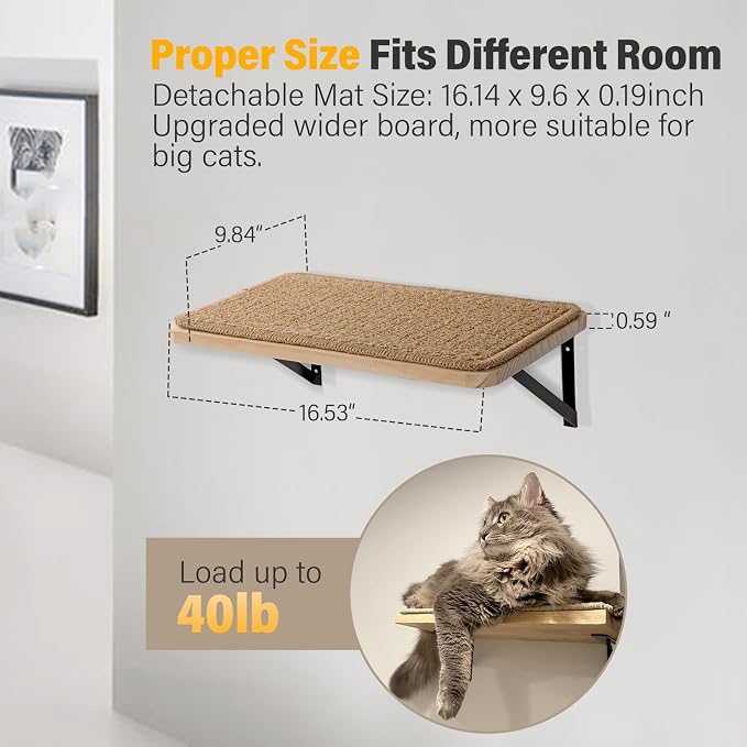 2Pack Wooden Cat Wall Shelves with Sisal Mat,16x9.8 Inch Cat Wall Step and Bed for Sleeping,Scratching and Playing.