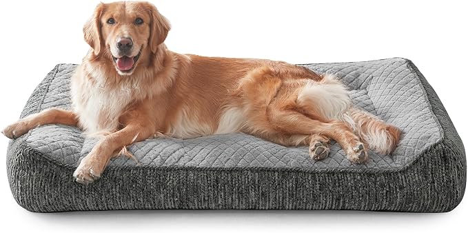 JOEJOY XL Orthopedic Dog Bed for Large Dogs - Extra Thick Foam Pet Bed Sofa | Extra Large Sized Dog Bed with Bolster Sides & Removable Washable Cover, Non-Slip Bottom, Light Grey (42"x30")