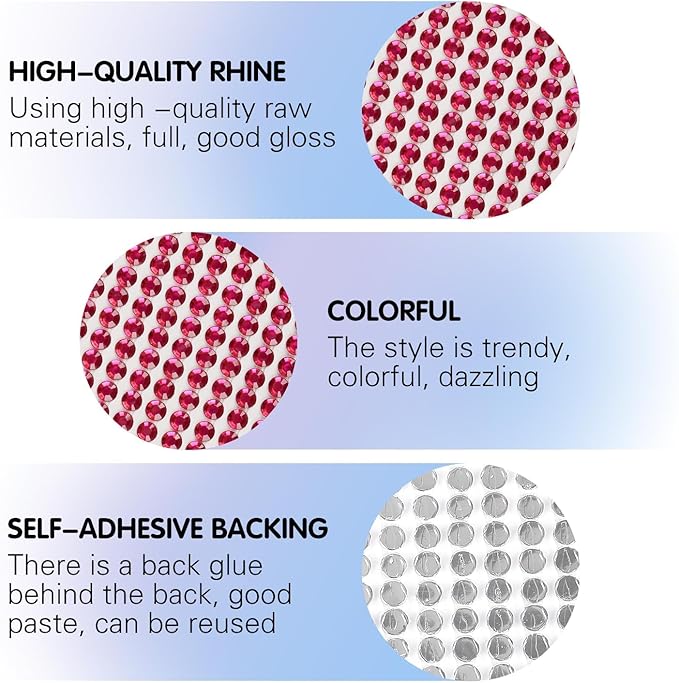 8 Sheets Rhinestone Stickers，3584 Pcs Gem Stickers for DIY Face Eyes Makeup Hair（Rose Red-3/4/5/6mm）