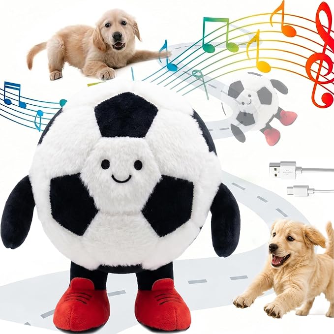 Football Interactive Dog Toys, Active Moving Pet Plush Toy, 2026 New Shaking Dog Ball Dog Toy Interactive Dog Ball with Song Squeaky Moving Dog Ball Toy, Rechargeable Toys to Keep Them Busy Dog Toys