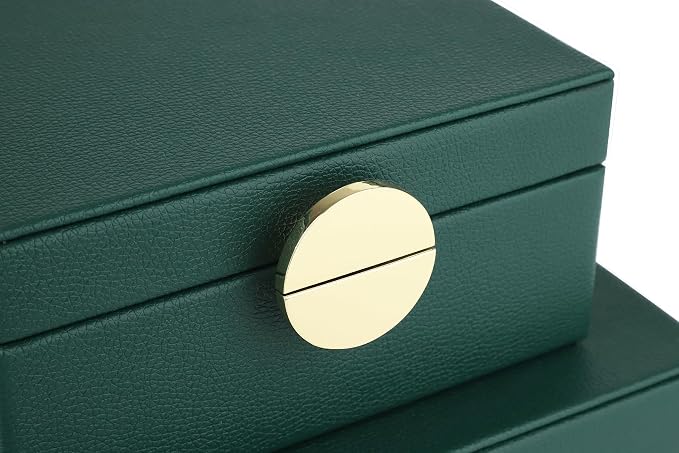 HofferRuffer Faux Leather Jewelry Boxes, Decorative Boxes Storage Accessory Organizer with Gold Hardware Decor, Classic Vegan Leather Set of 2 Pieces (Green)