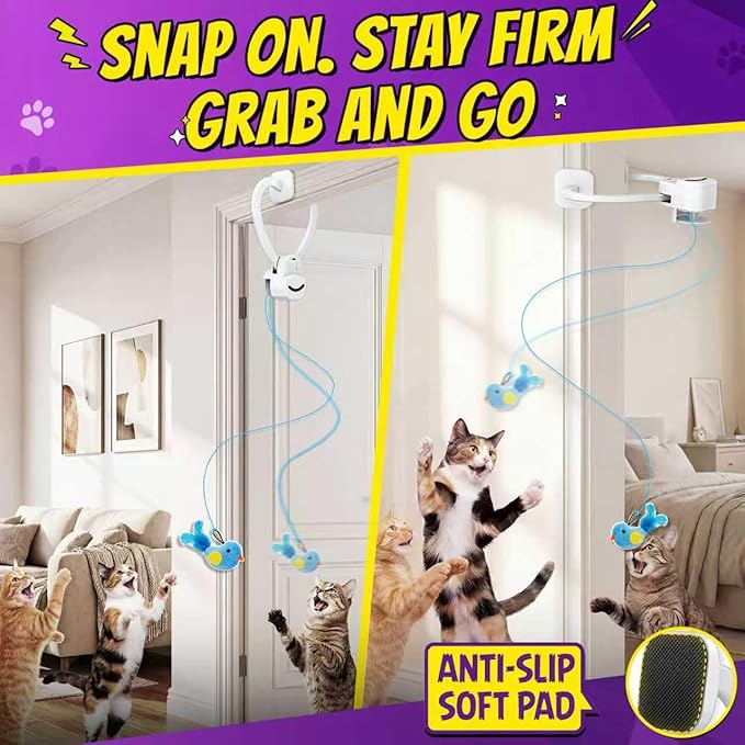 Interactive Cat Toys for Indoor Cats, Clip-On Automatic Flying Bird | USB Rechargeable Self-Play with Interchangeable Bird & Mouse Attachments for Bored Kittens and Adult Cats