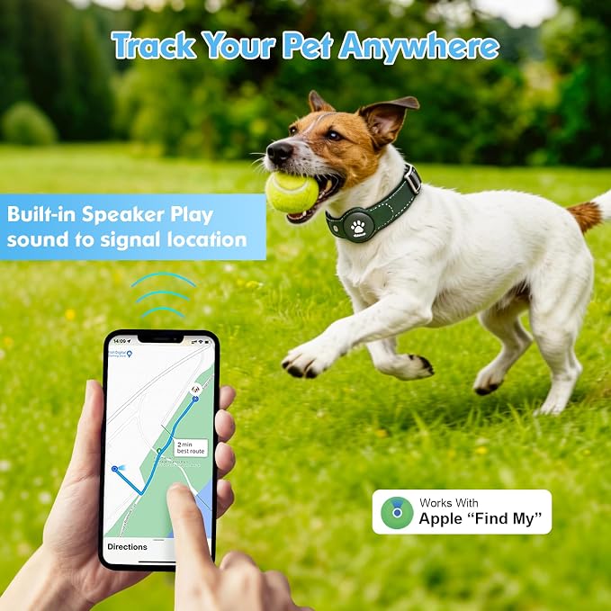 GPS Tracker for Dogs, 2 in 1 Smart Pet Collar (Only iOS), No Monthly Fee Waterproof Dog Collar with Real-time Tracking, Anti-Lost, 365-Day Long Battery GPS Tracker for All Sized Dogs(Locator Included)